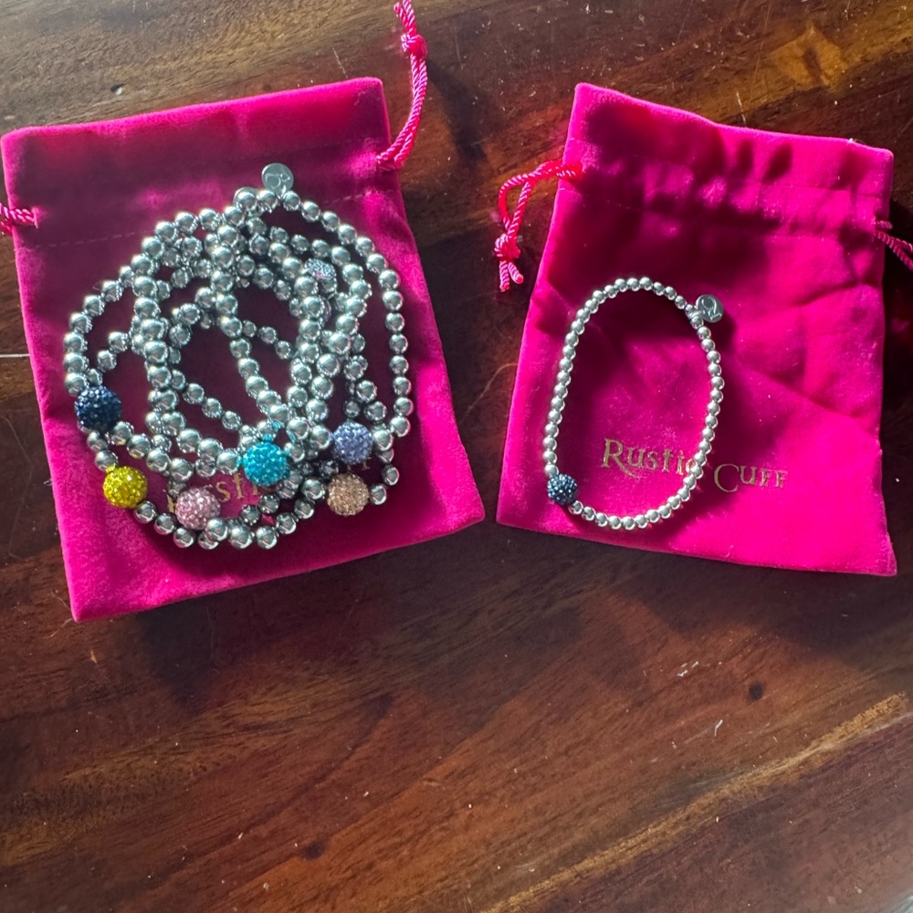 Rustic Cuff Silver Bracelets 6 large beads and 1 small beads. Brand new